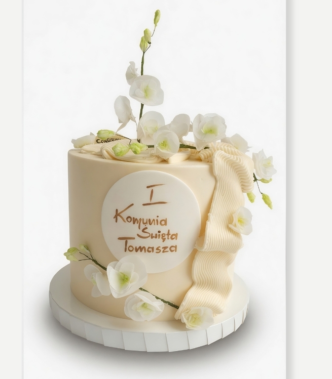 Tort komunijny szarfa kremowy