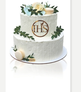 Tort komunijny zielona gałązka w wersji kremowej