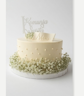Tort komunijny gipsówka kremowy
